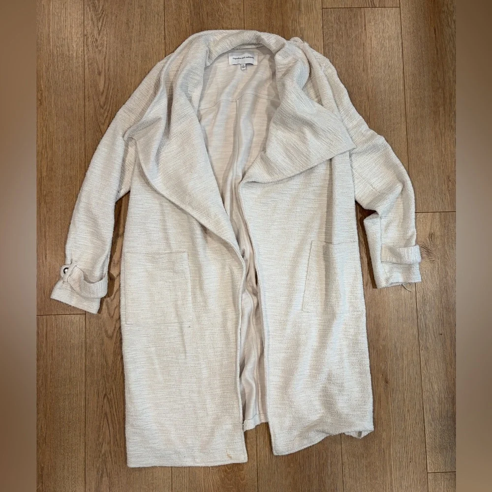 Cupcakes and Cashmere Ivory Textured Coat Women’s Large Open Front Long Jacket - Picture 5 of 7